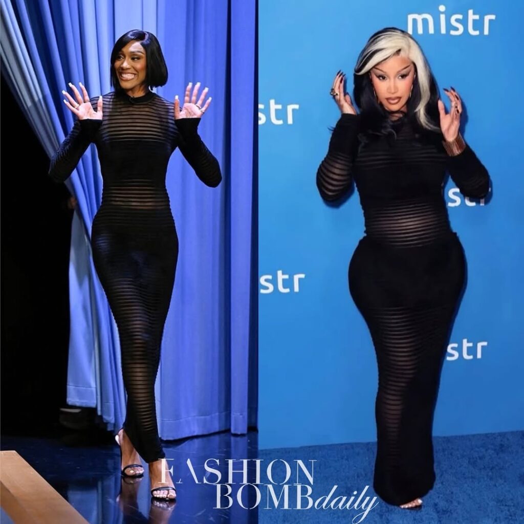 who wore it better? a’ja wilson and cardi b both captured in a black vintage inspired mugler dress