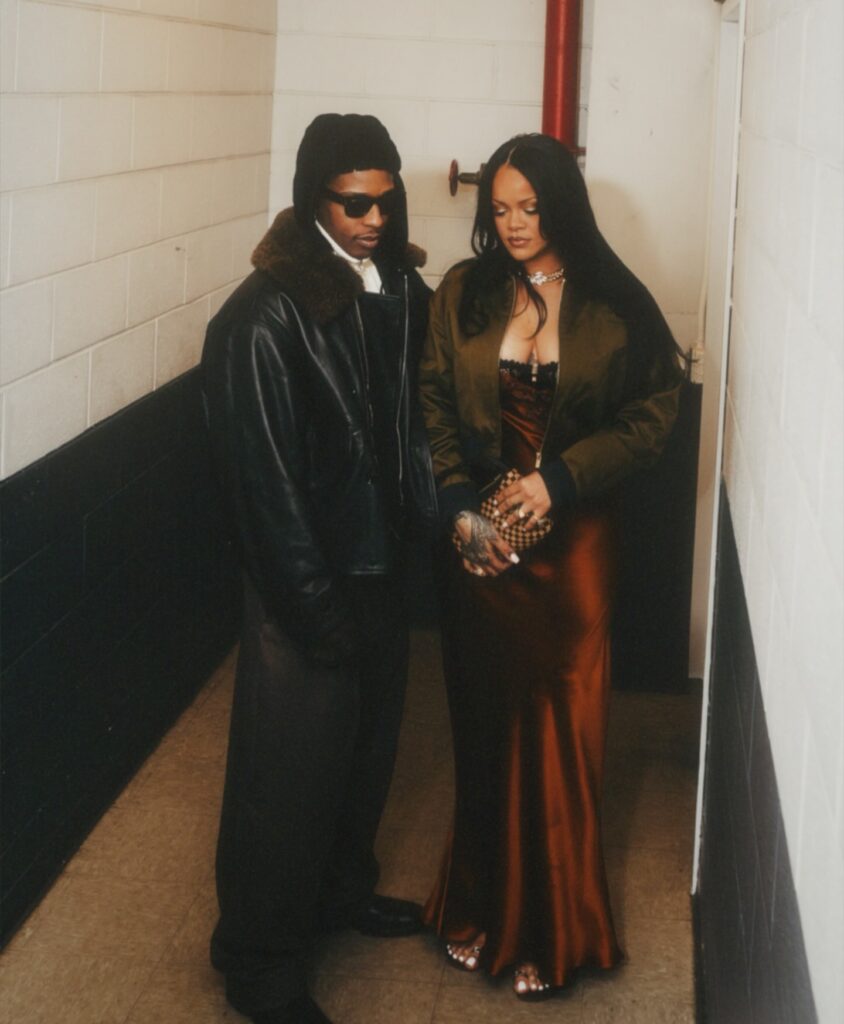 rihanna and a$ap rocky step out at dont be dumb album release party in miu miu and ysl