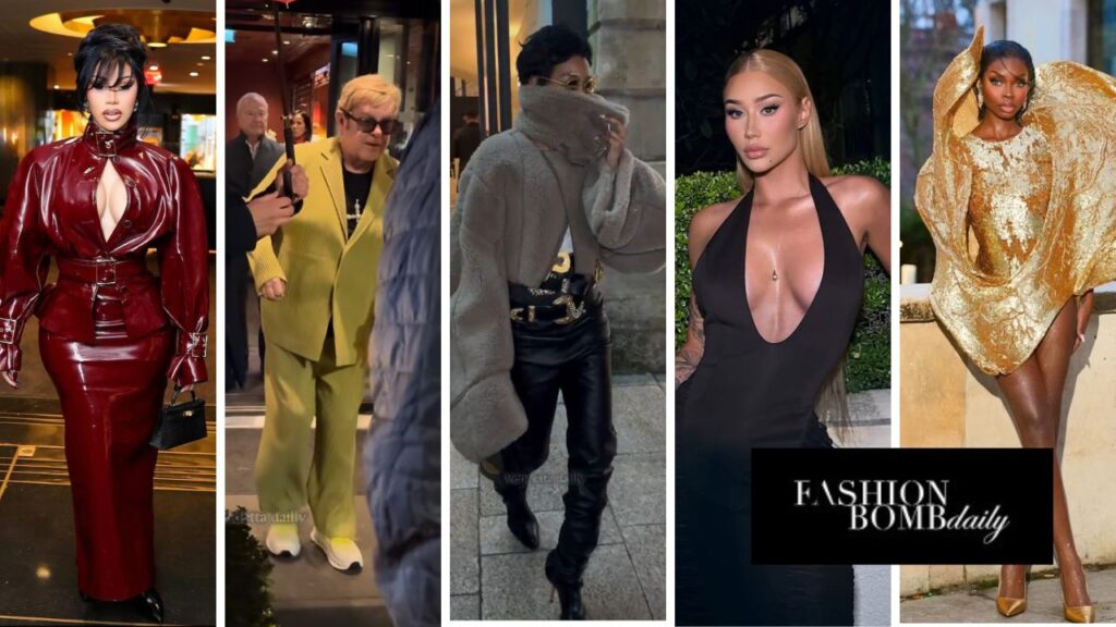 top 5 looks of january: cardi b in a burgundy patent rowen rose look, elton john in a lime green set, teyana taylor in schiaparelli & more!